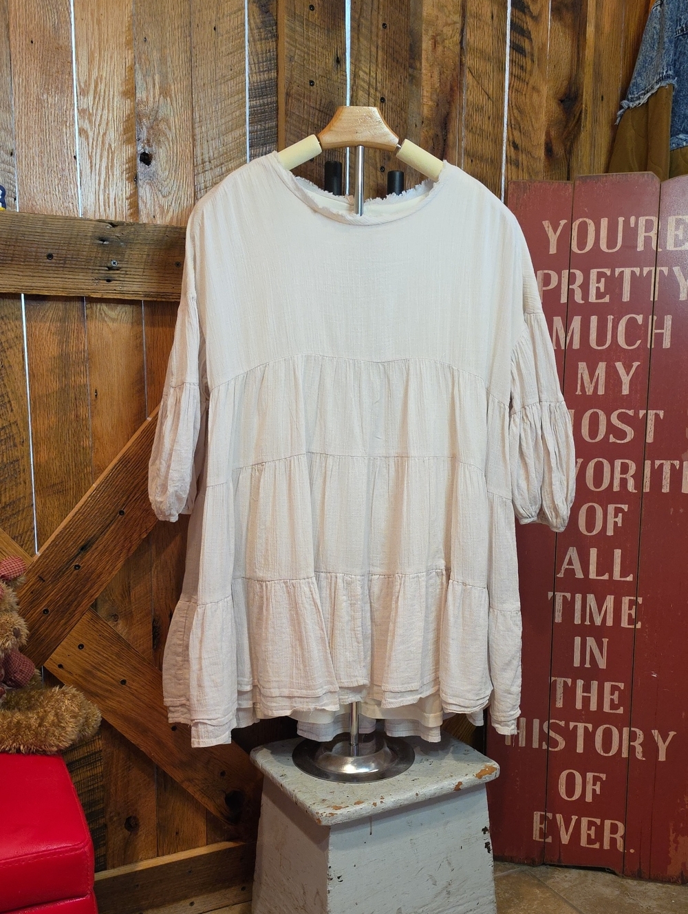113p Listicle Cream Tiered Peasant Tunic Top